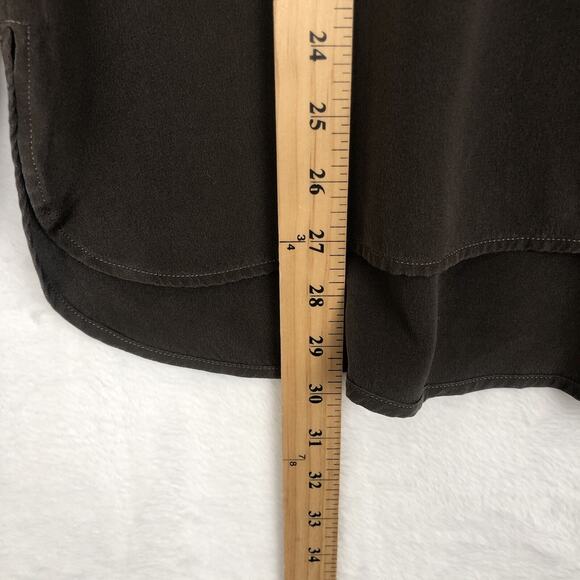 VINCE 100% Silk Tunic Top Women's Sz 4 Brown Long Sleeve Popover V-Neck Luxury - Picture 8 of 12